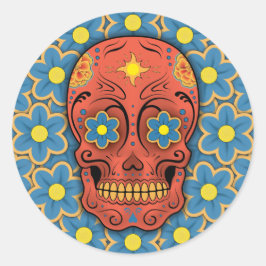 Pegatina Redonda Calavera de azúcar - Día de los Muertos (margarita