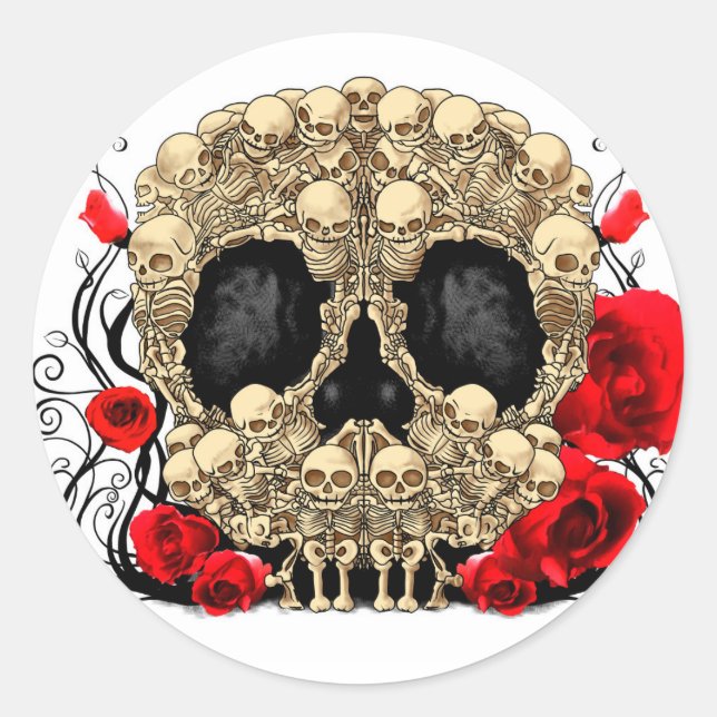 Pegatina Redonda Calavera de azúcar - Diseño de tatuajes (Anverso)