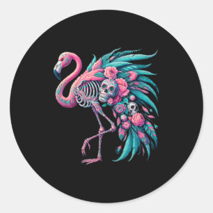 Pegatina Redonda Calavera de azúcar femenina flamenco mexicano dia 