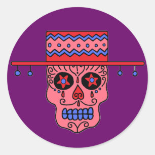 Pegatina Redonda Calavera de azúcar gaucho