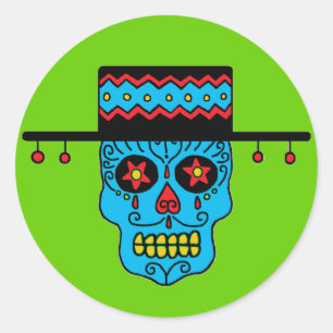 Pegatina Redonda Calavera de azúcar gaucho