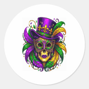 Pegatina Redonda Calavera de azúcar mardi gras viaje carnaval de nu