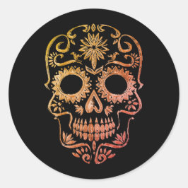 Pegatina Redonda Calavera de azúcar negro/Naranja/Día de los Pegati