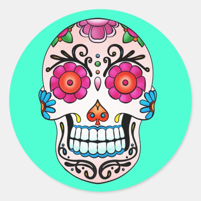 Pegatina Redonda Calavera de azúcar - Tattoo Art (Anverso)