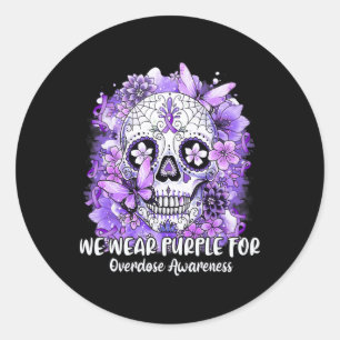 Pegatina Redonda Calavera De Azúcar Usamos Púrpura Para Concienciar