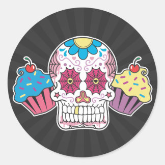 Pegatina Redonda Calavera de azúcar y pasteles