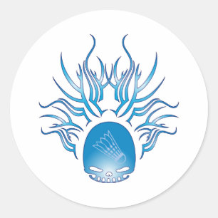 Pegatina Redonda Calavera de Badminton