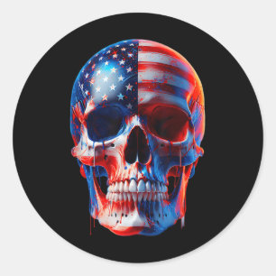 Pegatina Redonda Calavera de bandera americana esqueleto patriótico