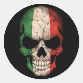 Pegatina Redonda Calavera de bandera italiana en negro