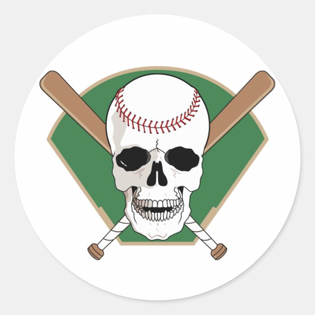 Pegatina Redonda Calavera de béisbol (Anverso)