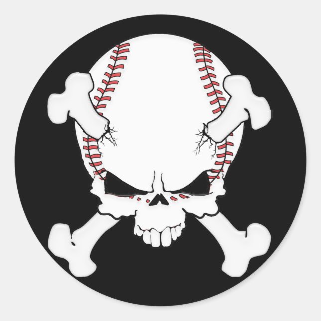 Pegatina Redonda Calavera de béisbol (Anverso)