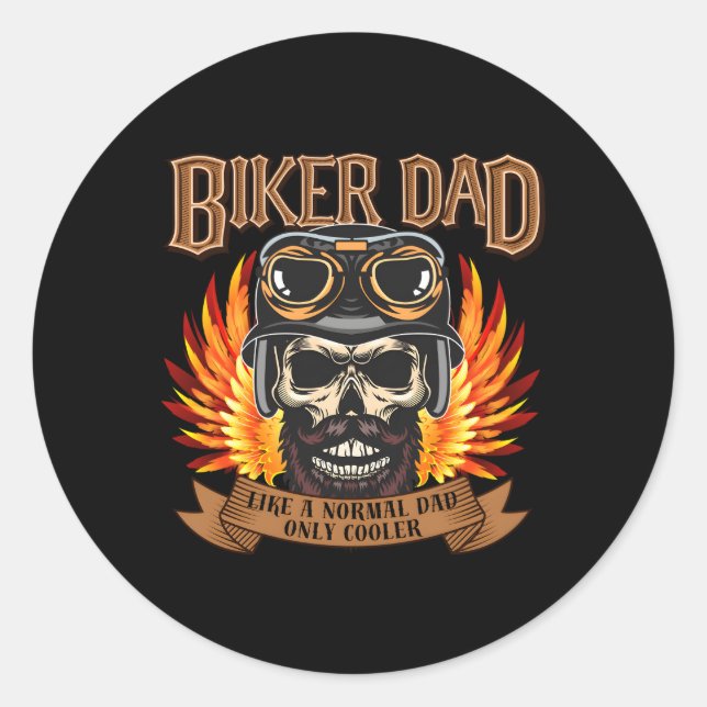 Pegatina Redonda Calavera De Biker Dad Motocicleta El Día Del Padre (Anverso)