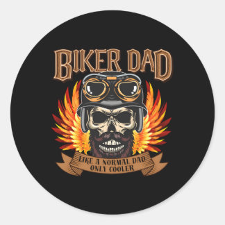 Pegatina Redonda Calavera De Biker Dad Motocicleta El Día Del Padre