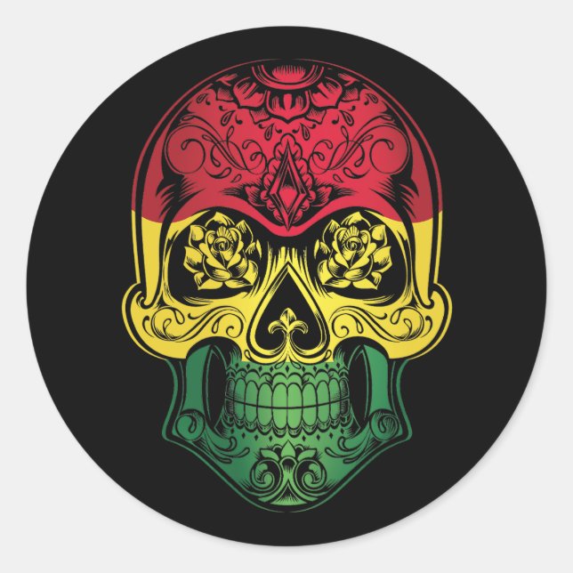 Pegatina Redonda Calavera De Bolivia Y Bandera De Los Rosas (Anverso)