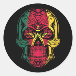 Pegatina Redonda Calavera De Camerún Y Bandera De Los Rosas