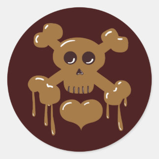 Pegatina Redonda Calavera de chocolate y huesos cruzados