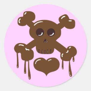 Pegatina Redonda Calavera de chocolate y huesos cruzados