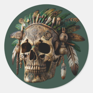 Pegatina Redonda Calavera de clan tribal