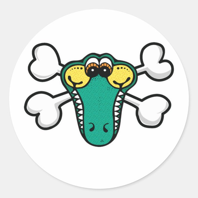 Pegatina Redonda Calavera de cocodrilos y huesos cruzados (Anverso)