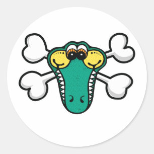 Pegatina Redonda Calavera de cocodrilos y huesos cruzados