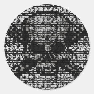 Pegatina Redonda Calavera de código binario y huesos cruzados