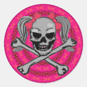 Pegatina Redonda Calavera de cola delgada con arcos rosados