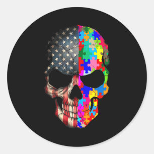 Pegatina Redonda Calavera de Conciencia sobre el Autismo Piezas de