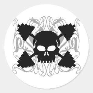 Pegatina Redonda Calavera de elevación de pesas