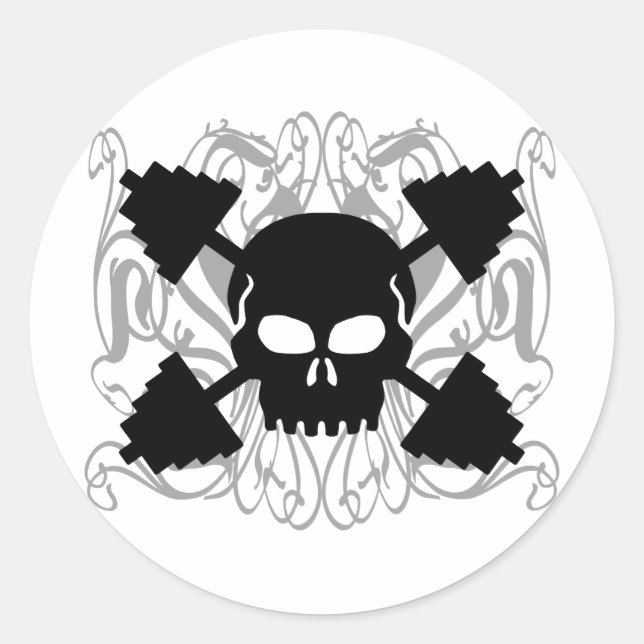 Pegatina Redonda Calavera de elevación de pesas (Anverso)