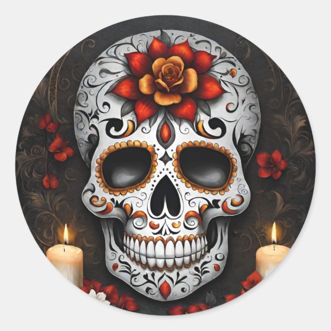 Pegatina Redonda Calavera de Halloween (Anverso)
