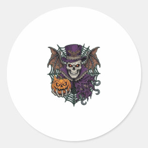 Pegatina Redonda Calavera de Halloween Sombrero Alto Alas de Murcié