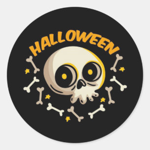 Pegatina Redonda Calavera de Halloween y huesos