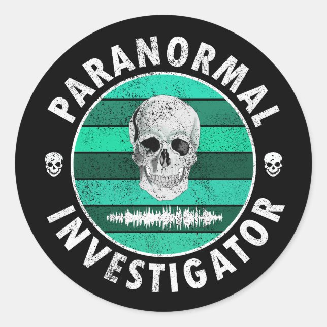 Pegatina Redonda Calavera de investigador paranormal (Anverso)