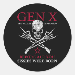 Pegatina Redonda Calavera de la generación X antes de que nacieran 
