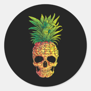 Pegatina Redonda Calavera de piña T Shirt Aloha playa Hawai Haw