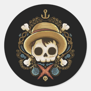 Pegatina Redonda Calavera de pirata