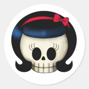 Pegatina Redonda Calavera de Rockabilly Chica