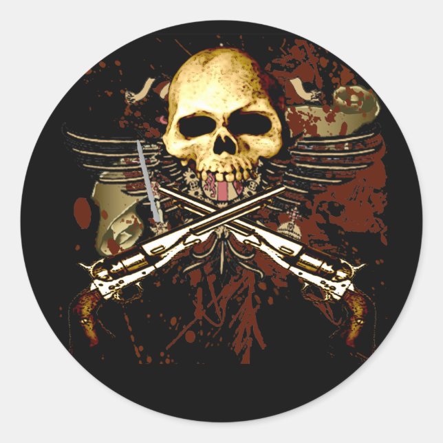 Pegatina Redonda Calavera de seis disparos (Anverso)