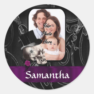 Pegatina Redonda Calavera de tatuaje gótico