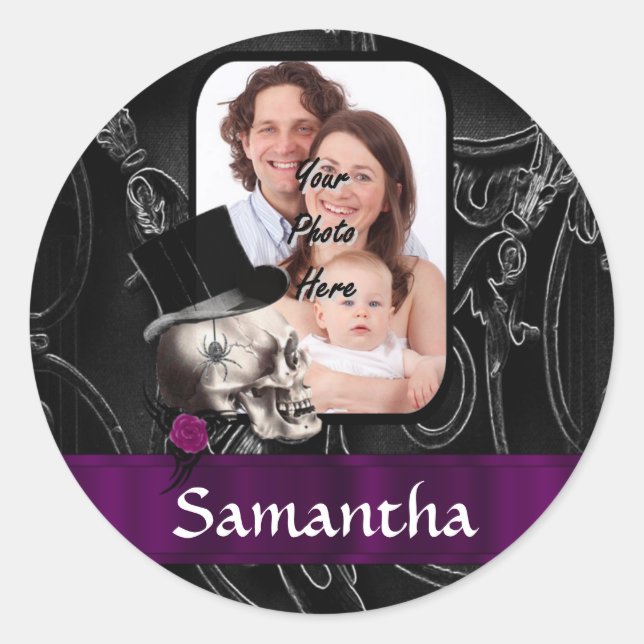 Pegatina Redonda Calavera de tatuaje gótico (Anverso)