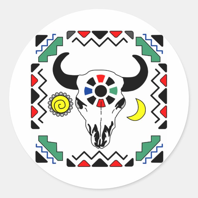 Pegatina Redonda Calavera de vaca india (Anverso)