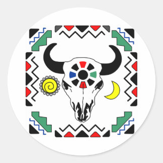 Pegatina Redonda Calavera de vaca india