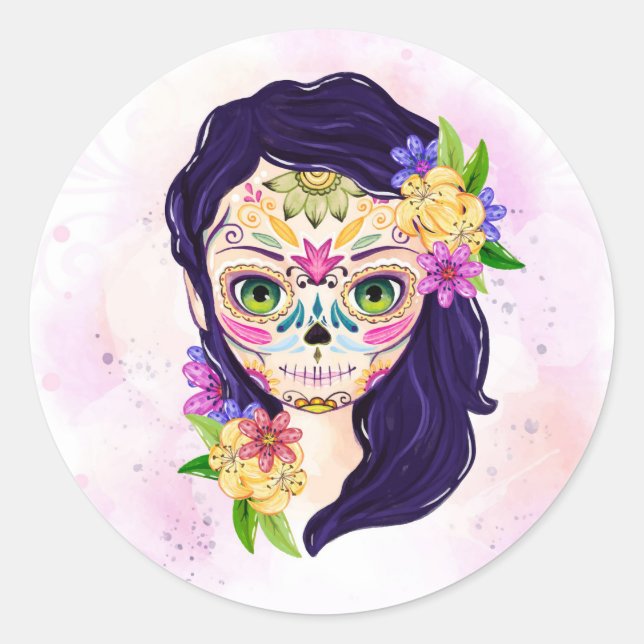 Pegatina Redonda Calavera decorativa (Anverso)