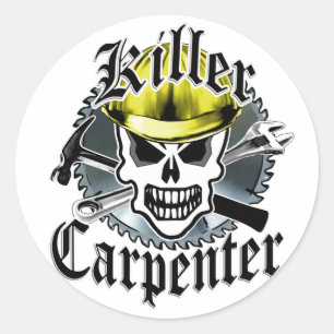 Pegatina Redonda Calavera del carpintero: Carpintero asesino