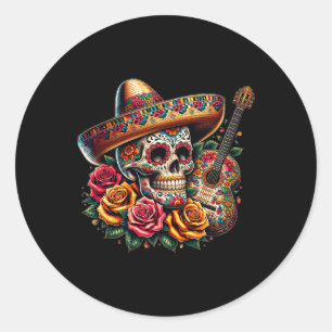 Pegatina Redonda Calavera del sombrero de la fiesta del Cinco De Ma