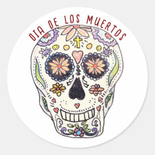 Pegatina Redonda Calavera Día De Los Muertos