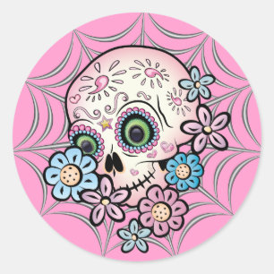 Pegatina Redonda Calavera dulce de azúcar