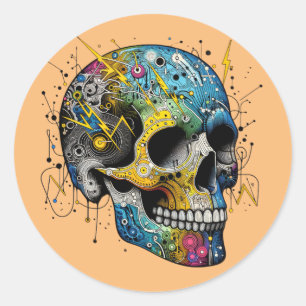 Pegatina Redonda Calavera electromecánica