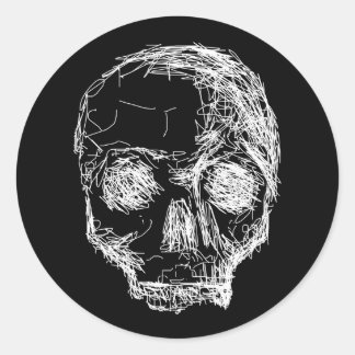 Pegatina Redonda Calavera en blanco y negro.