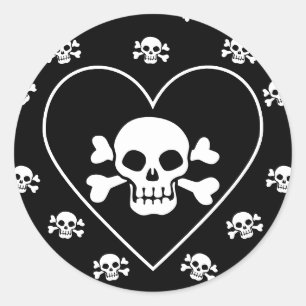 Pegatina Redonda Calavera en el corazón